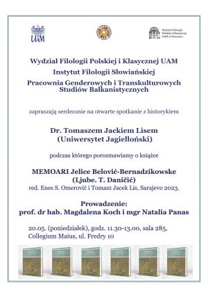 MEMOARI Jelice Belović-Bernadžikowske: spotkanie z dr. Tomaszem Jackiem Lisem (UJ)