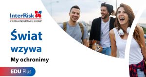 Grafika promująca ubezpieczenia firmy InterRisk z hasłem 