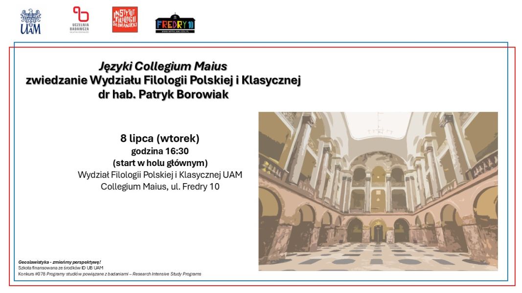 Grafika promująca zwiedzanie Collegium Maius prowadzone przez dr. hab. Patryka Borowiaka.