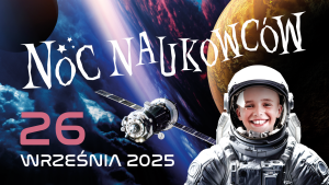 Na tle nakładających się planety Układu Słonecznego po prawej stronie grafiki mały chłopiec ubrany w skafander kosmonauty, w centrum duży napis 