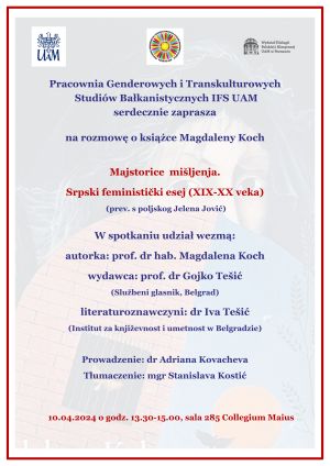 Rozmowa o książce prof. Magdaleny Koch „Majstorice mišljenja. Srpski feministički esej (XIX-XX veka)”